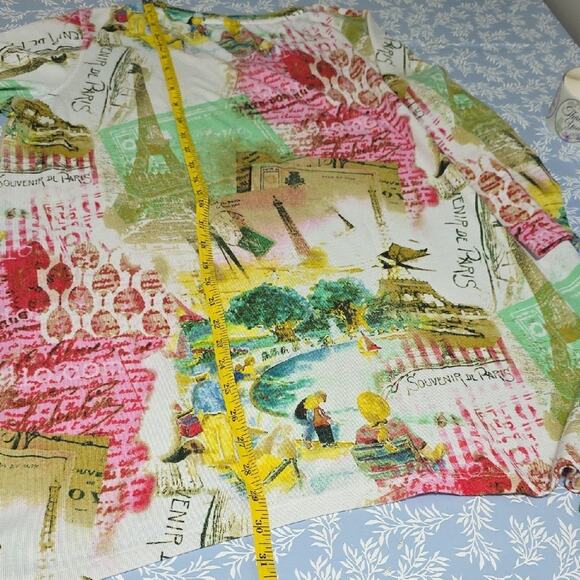 Onque Woman Elements Sz 1X Multicolor Bling Fun Eiffel Tower Graphic Top - Picture 8 of 12